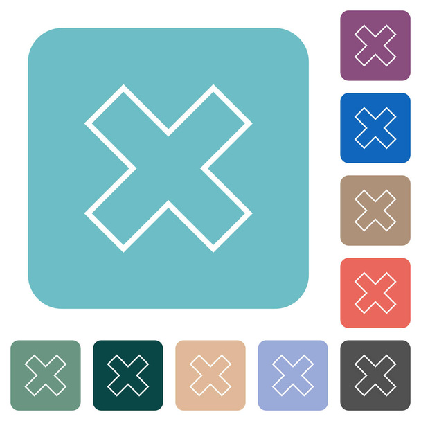 Cancelar contorno blanco iconos planos sobre fondos cuadrados redondeados de color - Vector, Imagen