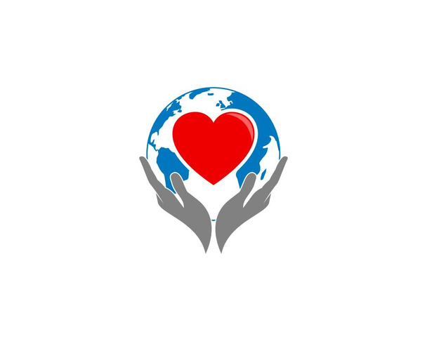 Cuidado de las manos y el amor en el globo logo - Vector, imagen