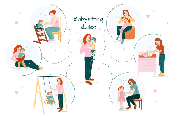 Tâches de la baby-sitter Infographie Composition - Vecteur, image