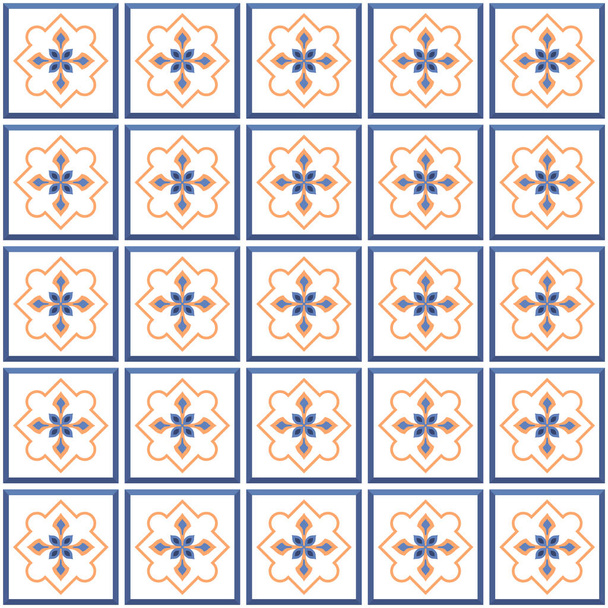Vector. Seamless mediterranean geometric folk pattern. Talavera template. Portuguese azulejo. Simple wall ceramic tile. Moroccan mosaic. Spanish porcelain. Tiles for the bathroom, kitchen, pool. - Вектор, зображення