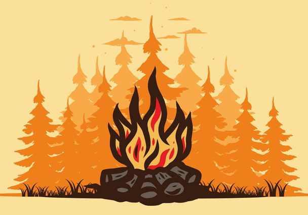 Bonfire in the jungle badge illustration design - Vector, Image