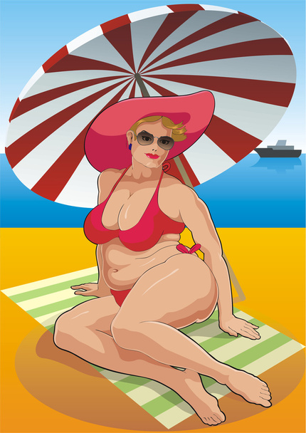 Žena na pláži - Vektor, obrázek
