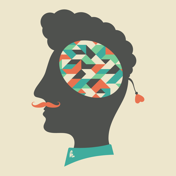 Hipster head with thoughts about geometric shapes. - Vector, Image