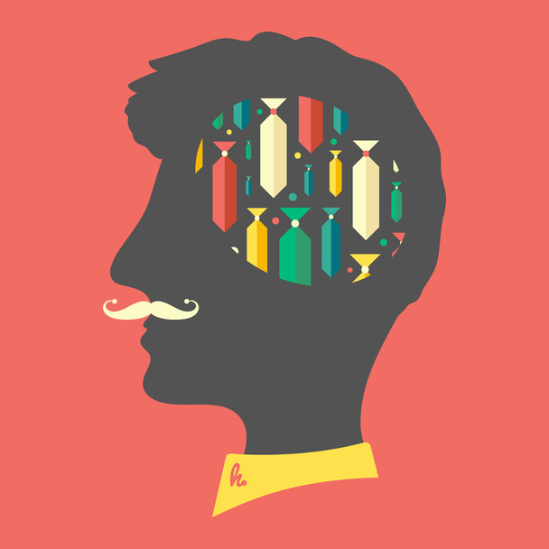 Hipster head with thoughts about ties. - Vector, Image