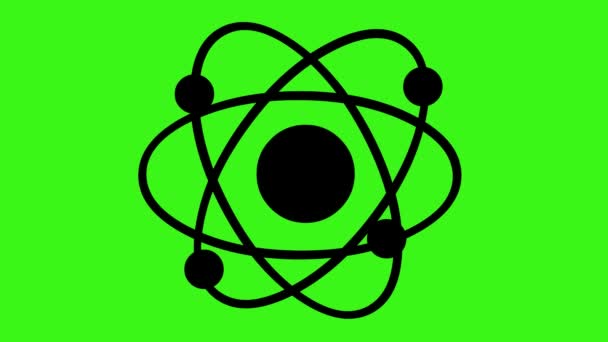 Циклическая анимация черного силуэта атома на зеленом фоне хромы - Кадры, видео