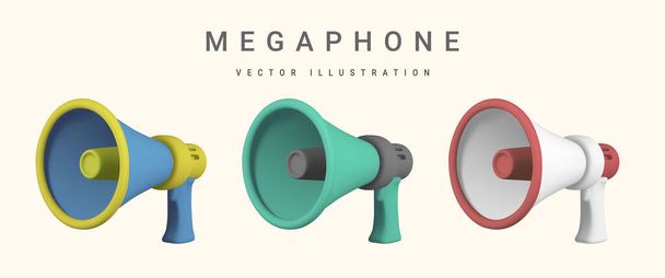 Realistic 3d megaphone. Plastic megaphone with shadow. Vector illustration. - Vector, imagen