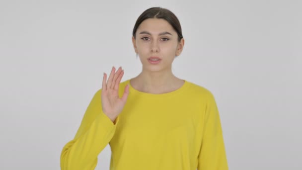 Stopping Spanish Woman on White Background - Záběry, video