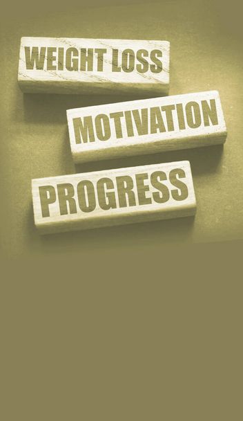 Мотивация потери веса прогрессируют слова на деревянных блоках с копирайтом. Успешный план диеты для здорового питания - Фото, изображение