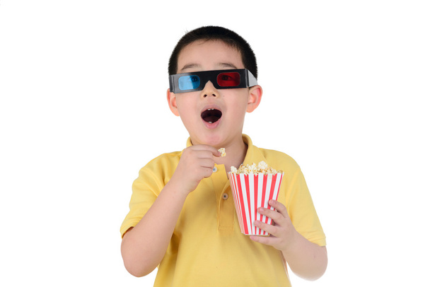 Isolated on a white background Asian Boy Movie popcorn - 写真・画像