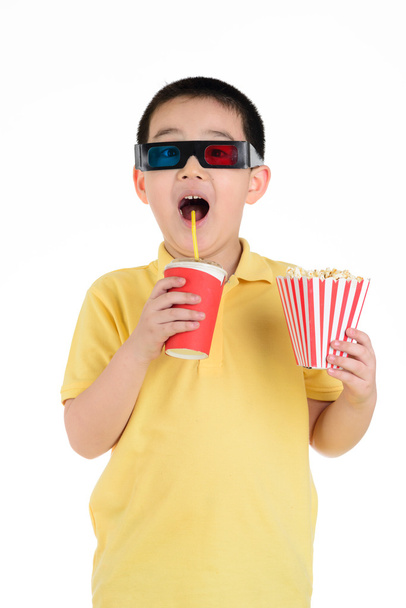 Isolated on a white background Asian Boy Movie popcorn - Foto, Bild