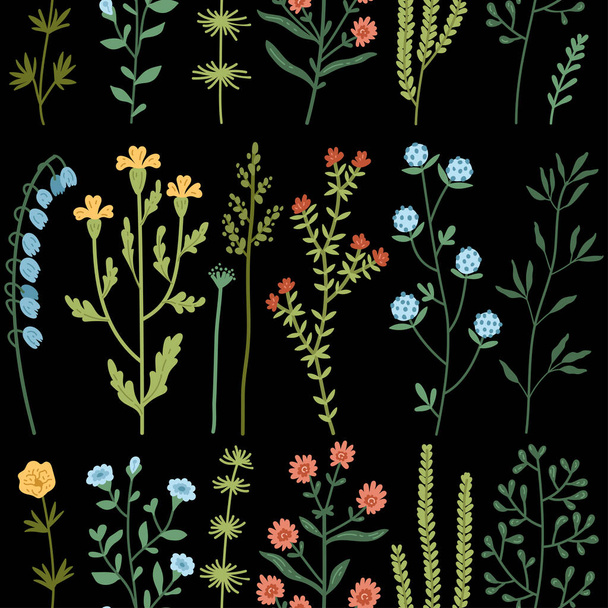 Vektorový bezešvý vzor s divokými květy a trávou - Vektor, obrázek