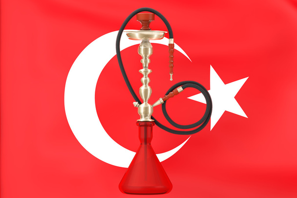 Hookah de vidro oriental com bandeira turca
 - Foto, Imagem