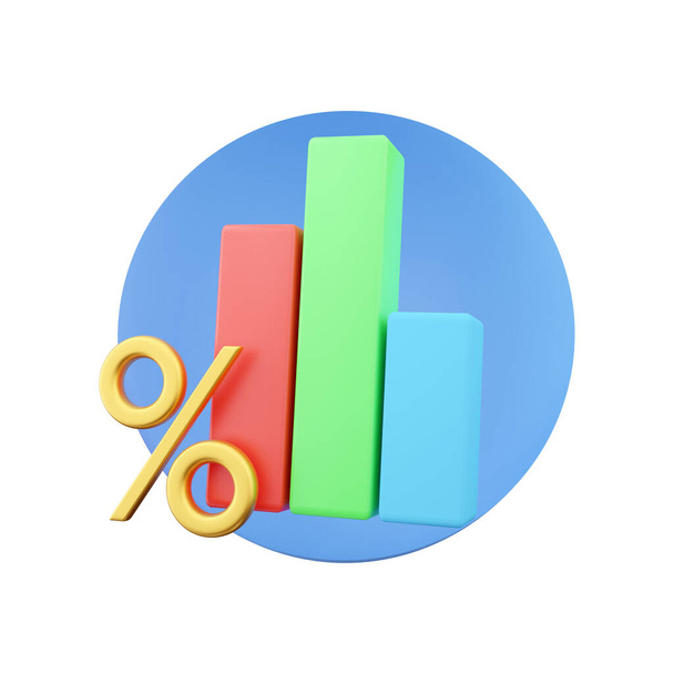 3d render statistics business graph bar chart in blue circle. 3d render chart and graph, web data report and presentation illustration in blue circle. 3d rendering chart and percent in blue circle. - Fotó, kép