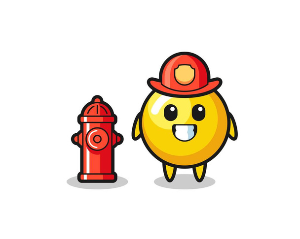 Mascot character of egg yolk as a firefighter , cute design - Vector, Image