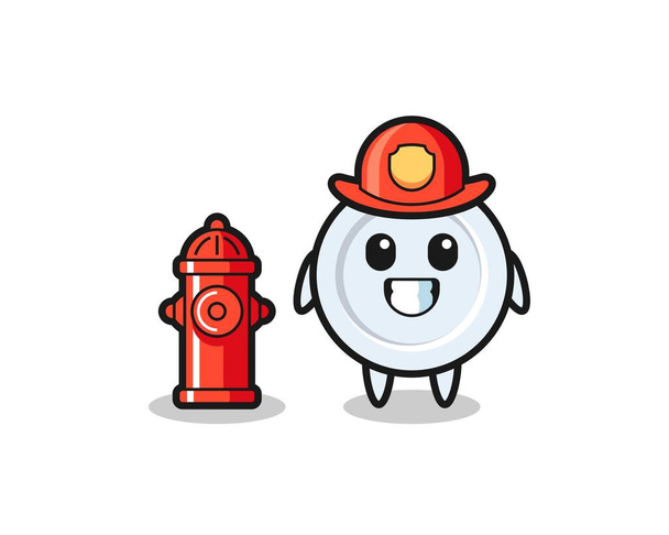 Mascot character of plate as a firefighter , cute design - Vector, Image