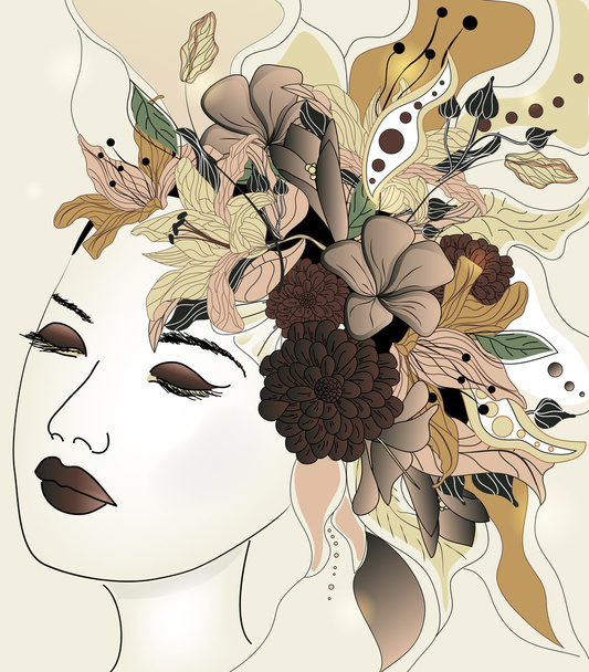 Frau mit goldenen Blumen - Vektor, Bild