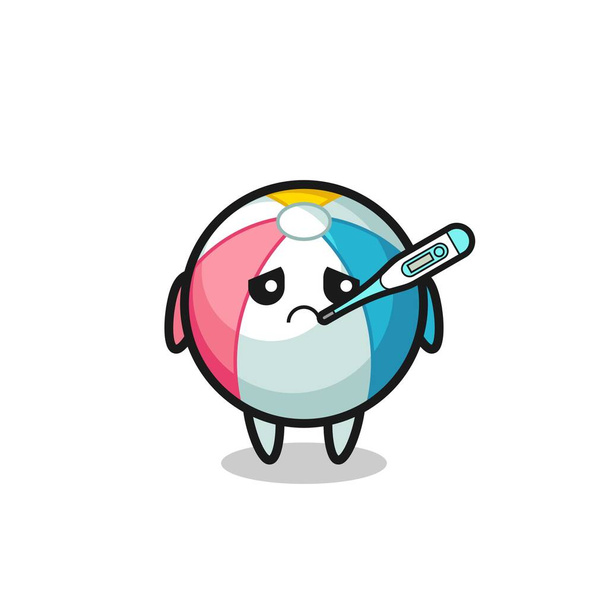 beach ball mascot character with fever condition , cute design - Vector, Image
