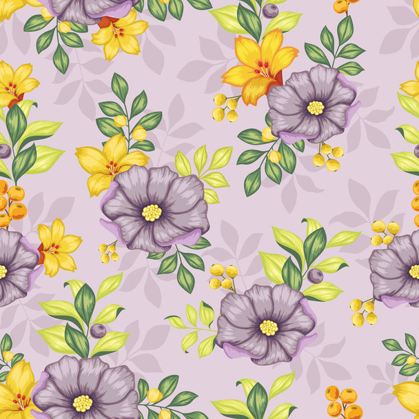 Realistic colorful Floral seamless, Textile print design - Διάνυσμα, εικόνα