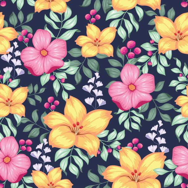 Realistisches farbenfrohes Floral nahtloses, textiles Print Design - Vektor, Bild