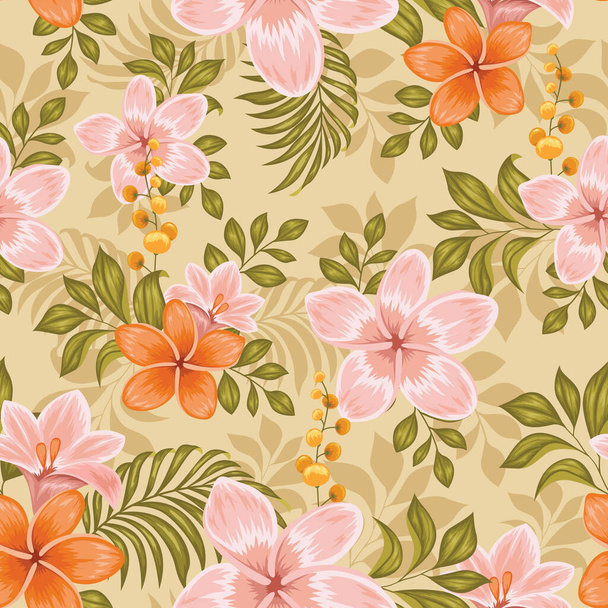 Realistic colorful Floral seamless, Textile print design - Vektör, Görsel