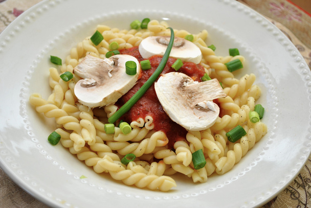 Gemelli with Scallions and Mushrooms - Photo, Image