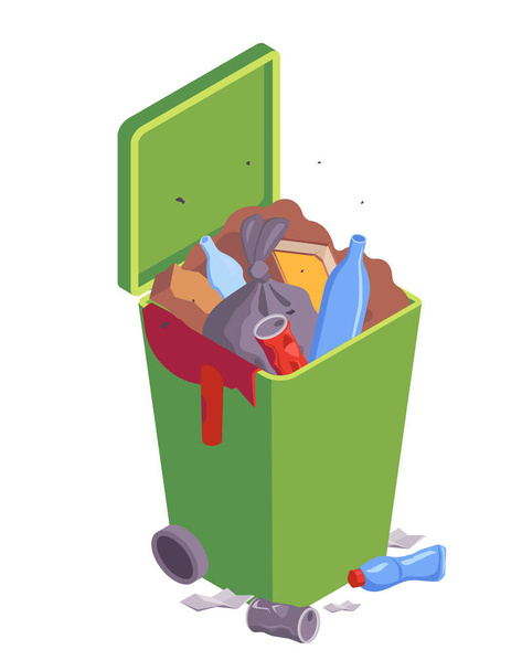 Overstuffed Garbage Container Composition - Vector, Image