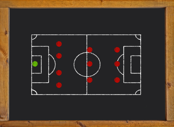 Voetbalveld met 4-3-3 vorming op blackboard - Foto, afbeelding