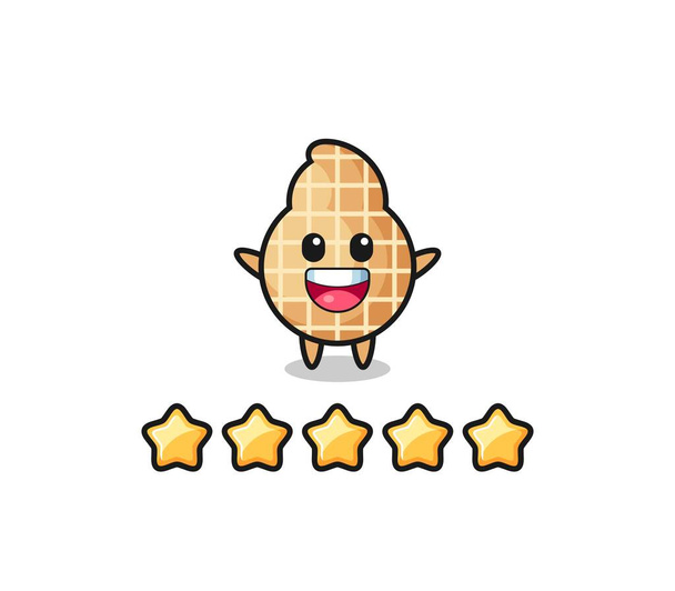 the illustration of customer best rating, peanut cute character with 5 stars , cute design - Vector, Image