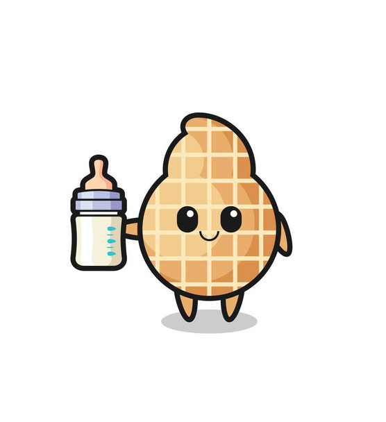 ミルクボトル入りのベビーピーナッツ漫画のキャラクター、かわいいデザイン - ベクター画像