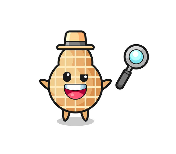 illustration of the peanut mascot as a detective who manages to solve a case , cute design - Vector, Image