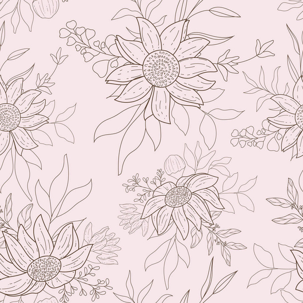 elegant monoline floral seamless pattern design - Vetor, Imagem