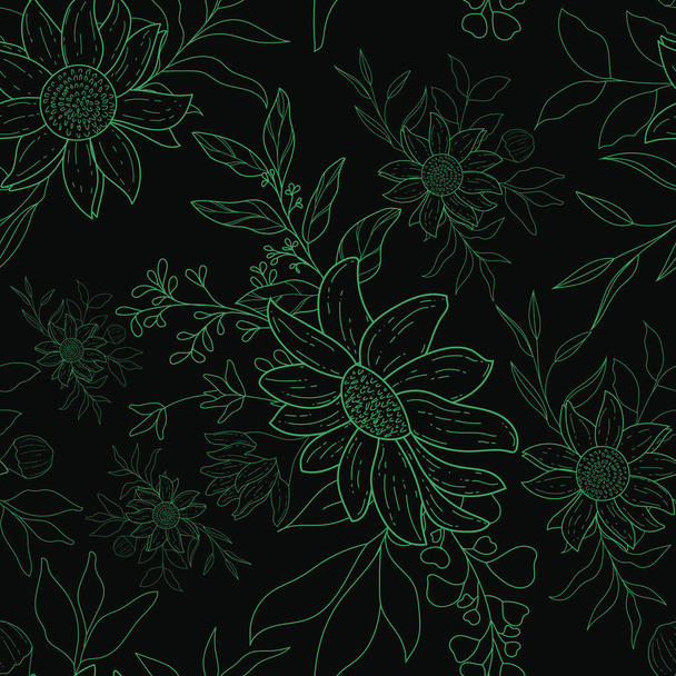 elegant monoline floral seamless pattern design - Vector, Image