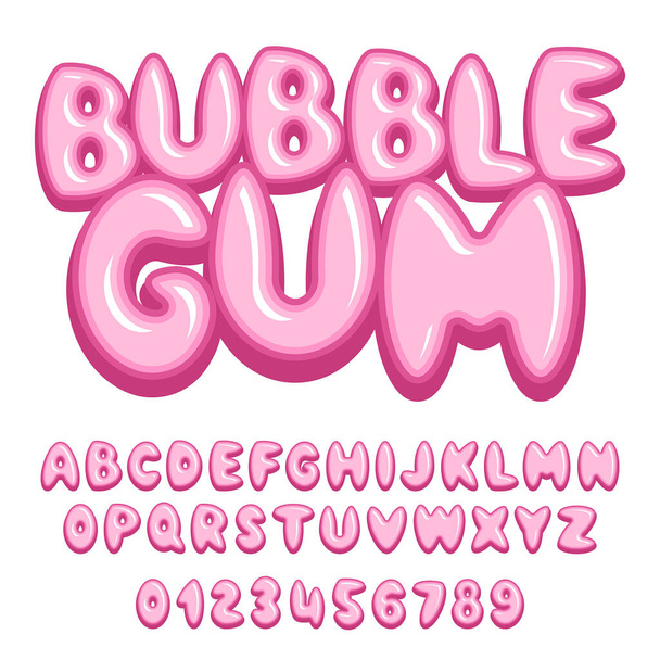 Bubble Gum font, alphabet. Letters and numbers. flat style - Vector, Image