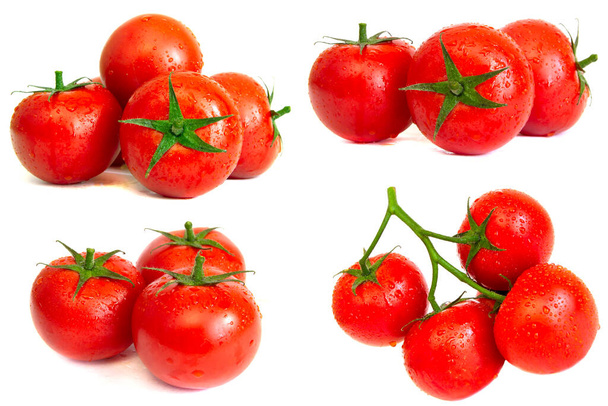 Red juicy tomatoes set. Isolated on a white background. - Foto, Imagem