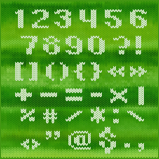 Knitted vector alphabet, white bold sans serif letters. Part 2 - numbers and punctuation. - Foto, immagini