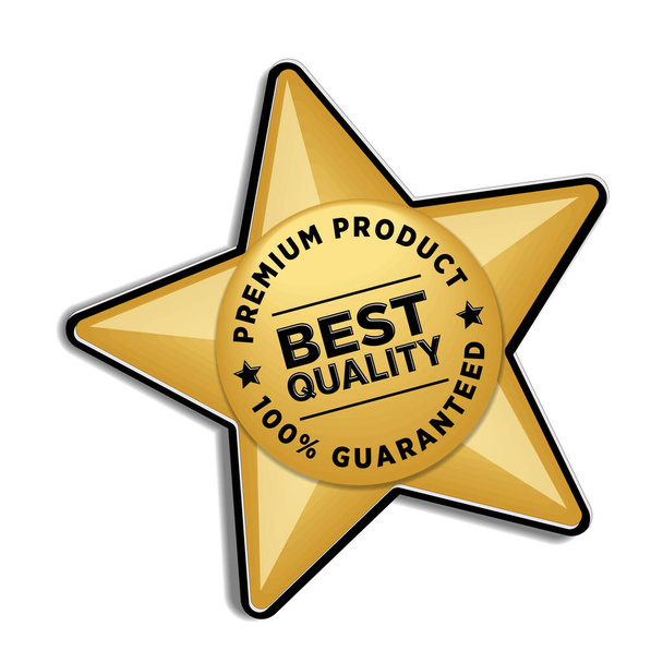 Gold Star Qualitätsgarantie. Vektor-Illustration isoliert auf transparentem Hintergrund  - Vektor, Bild