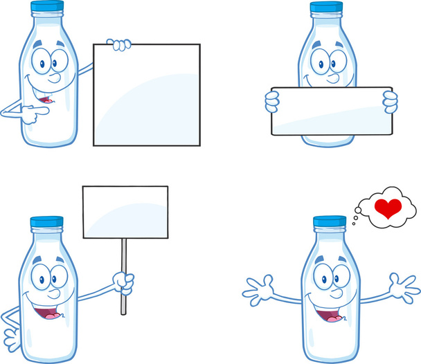 Milk Bottle Cartoon Character In Different Poses 2. Collection Set - Photo, Image