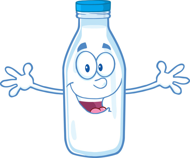 Szczęśliwy mleka postaci butelka z otwartymi ramionami na przytulanie - Zdjęcie, obraz