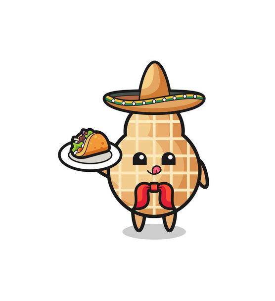 mogyoró Mexikói séf kabala kezében egy taco, aranyos design - Vektor, kép
