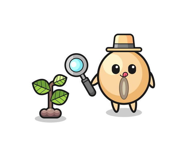 cute soy bean herbalist researching a plants , cute design - Vector, Image