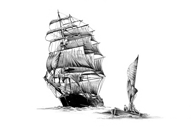 Barco antiguo mar motivo dibujo hecho a mano
 - Foto, imagen