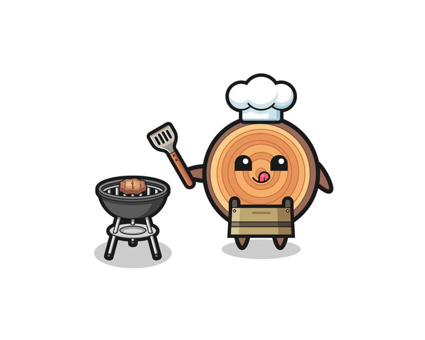 drewno ziarno grill szef kuchni z grilla, ładny design - Wektor, obraz