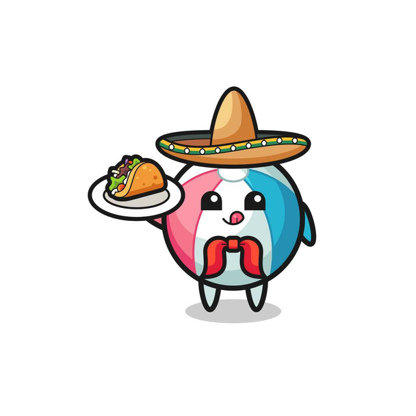 plážový míč mexický kuchař maskot drží taco, roztomilý design - Vektor, obrázek