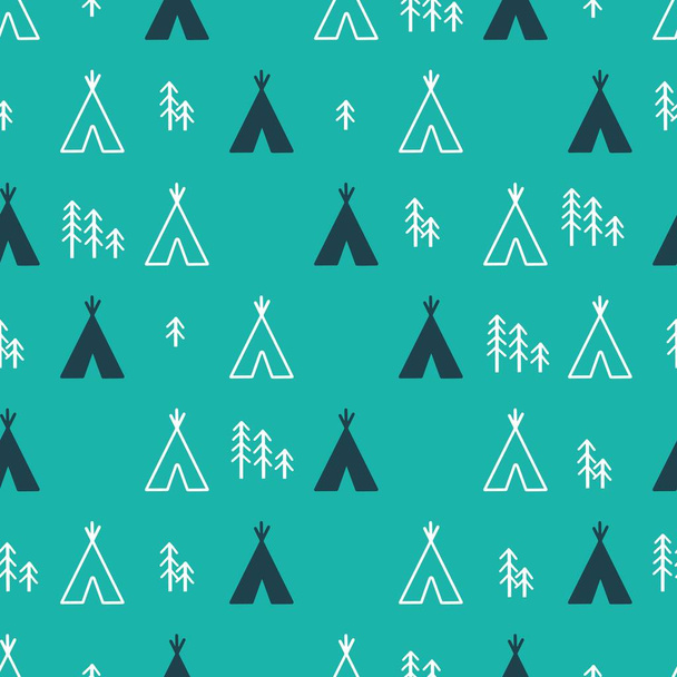 Nature Camping Tent Outdoor Vector Graphic Art Seamless Pattern can be use for background and apparel design - Vetor, Imagem