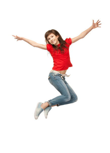 Jumping teenage girl - Фото, зображення