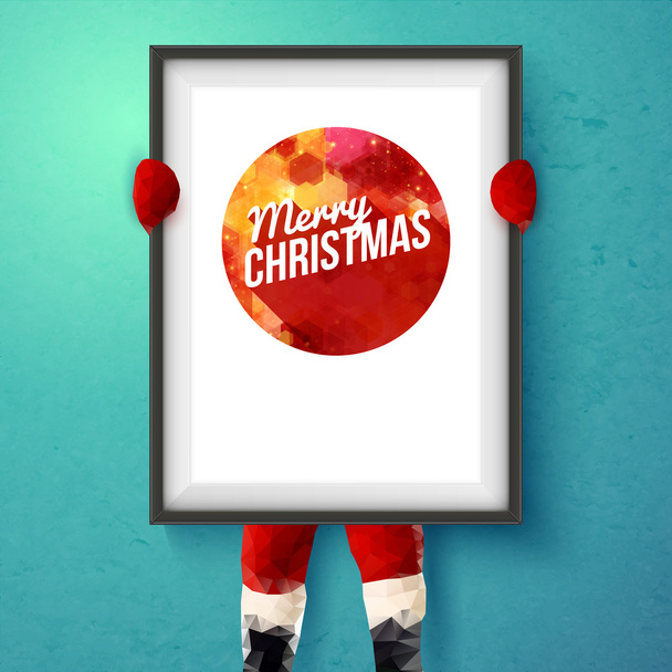 Santa is holding a frame with holiday greetings. - Vector, Image