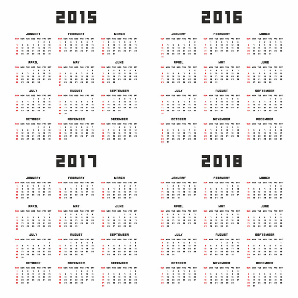 Ημερολόγιο 2015, 2016 2017, 2018 - Διάνυσμα, εικόνα
