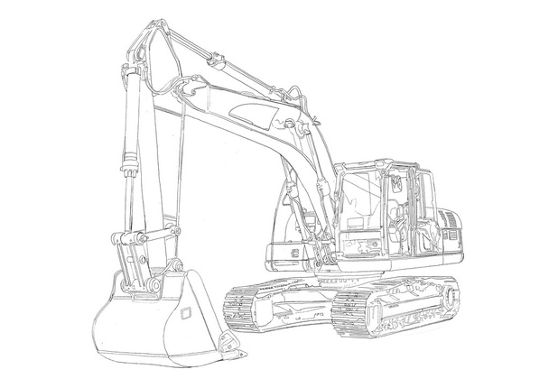 Excavator illustration isolated art drawing - Photo, Image