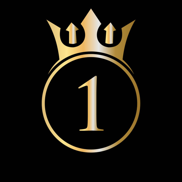 Luxury Letter 1 Crown Logo. Crown Logo on Letter 1 Vector Template for Beauty, Fashion, Star, Elegant Sign - Vetor, Imagem