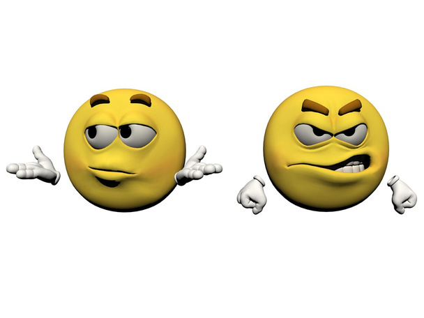 boos en verbaasd emoticons - 3d render - Foto, afbeelding